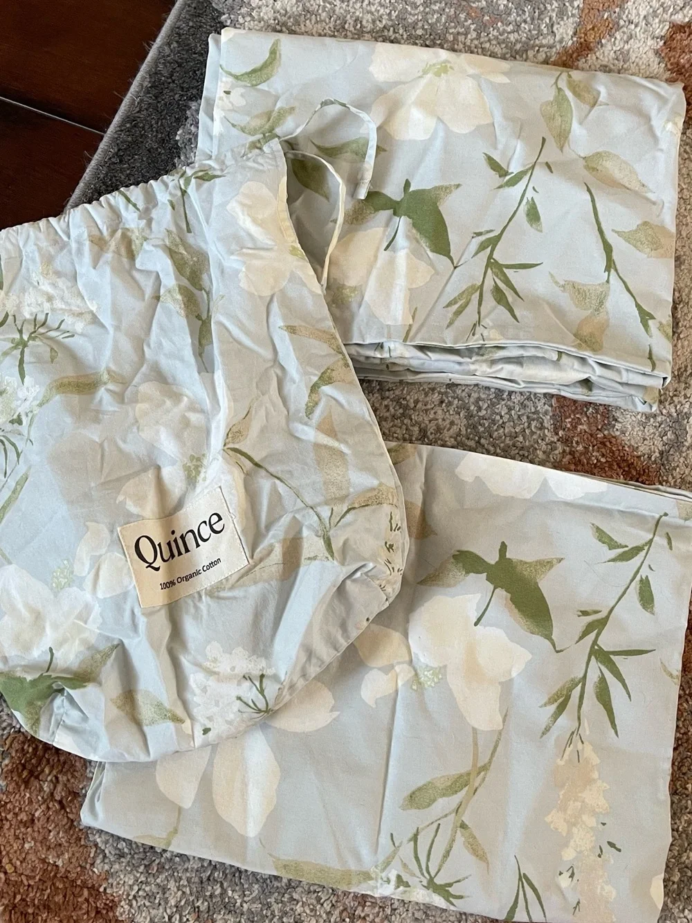 NWOT Quince Organic Crisp Percale Floral Sham Set, Standard (Blue Garden)